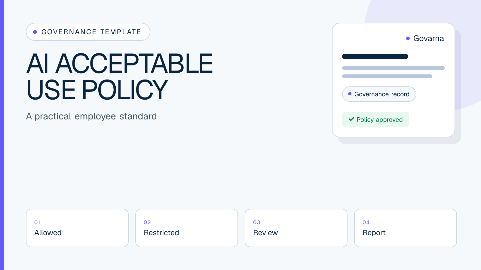 AI acceptable use policy document showing allowed, restricted, review, and reporting sections